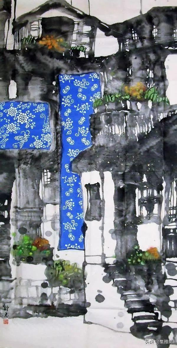 蓝花布,老房子|曹舒天笔下的水墨江南|廊棚|老房子|花布_新浪新闻