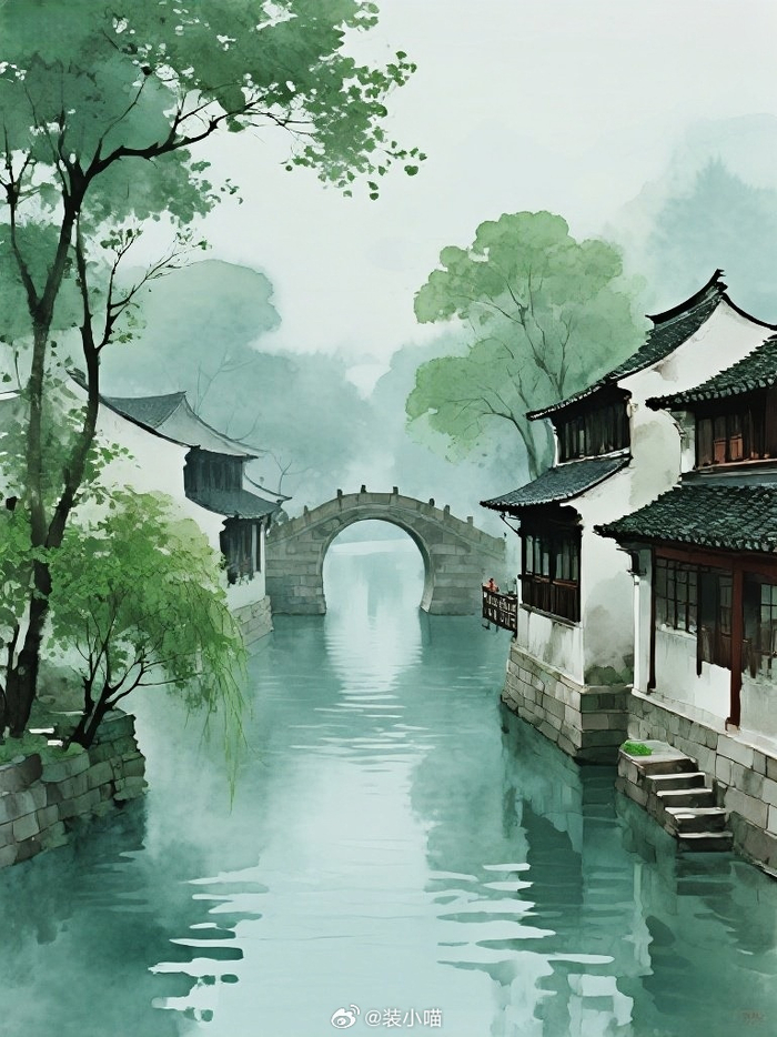 这样一幅画,仿佛置身于江南水乡,宁静而美好