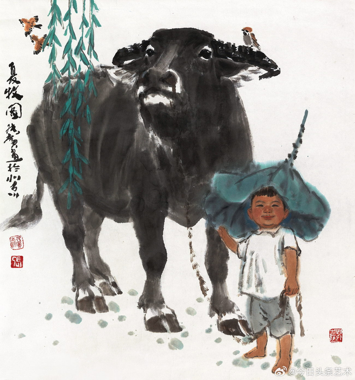 画家张广笔下的牧牛图