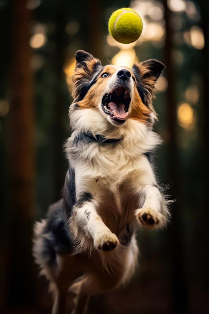 清晨玩耍中的可爱小狗