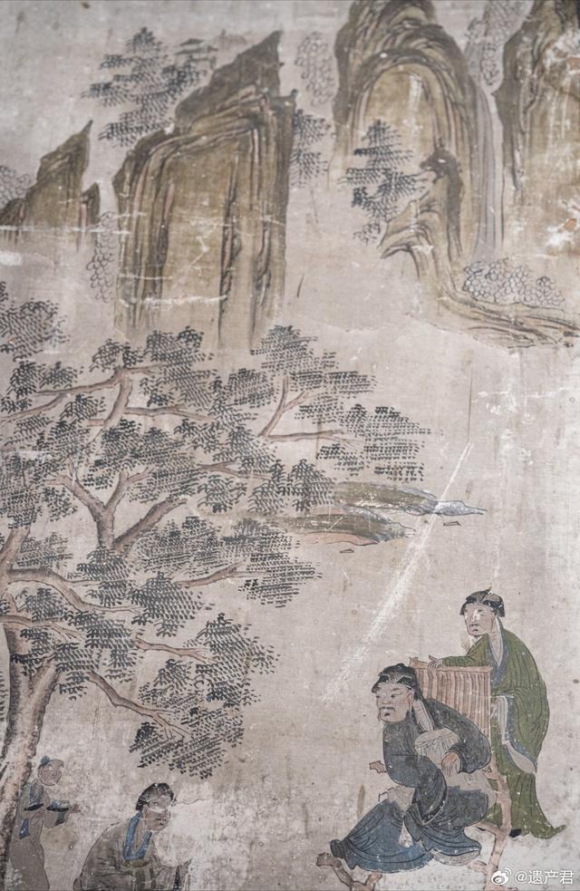 山西晋城高平扶市村仓颉庙的清代壁画，有风雨雷电四位神仙、龙纹、莲纹等题材