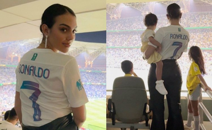 c罗晒度假全家福,迷你罗快比他高了!乔治娜秀身材,太幸福了