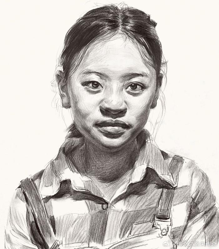 北京传奇画室朱传奇素描头像展示,女青年步骤示例,局部细节图片高清版