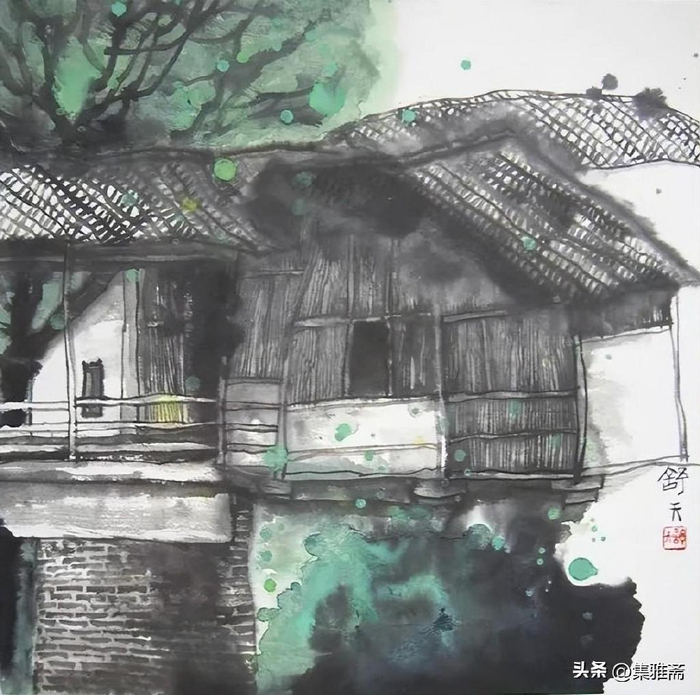 蓝花布,老房子|曹舒天笔下的水墨江南
