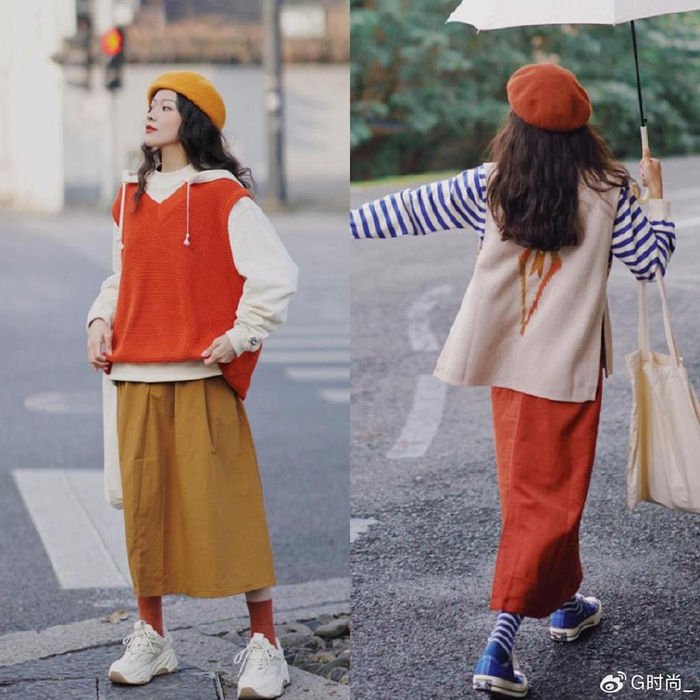 的方式也有很多种,比较低调不张扬的穿法,就是用圆领卫衣叠穿"小高领"