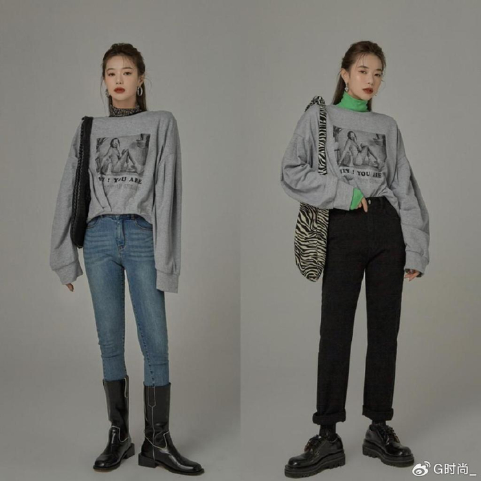 的方式也有很多种,比较低调不张扬的穿法,就是用圆领卫衣叠穿"小高领"