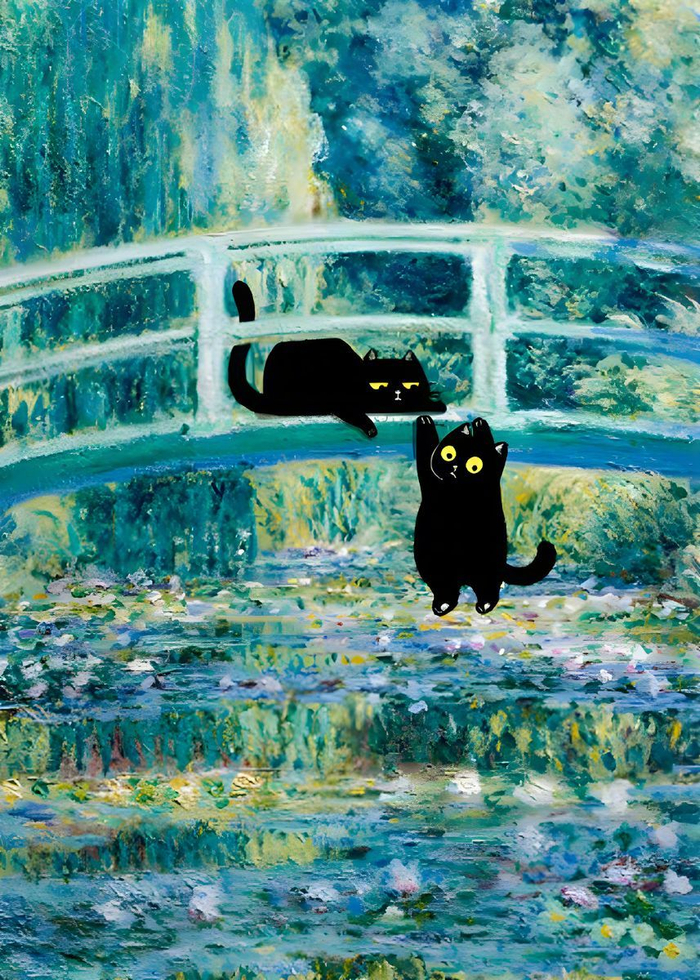 艺术家 allan brakus 笔下的小黑猫总是调皮地躲进世界名画中