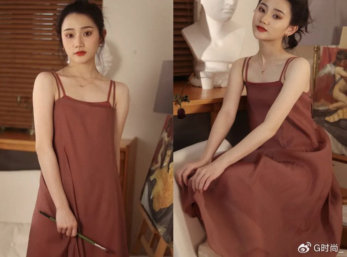 05 复古露背细吊带裙