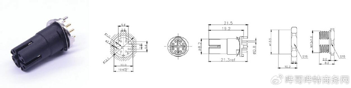 螺纹连接器m12h9插座与尺寸图/孔位图【卡扣连接器kkh插头插座系列