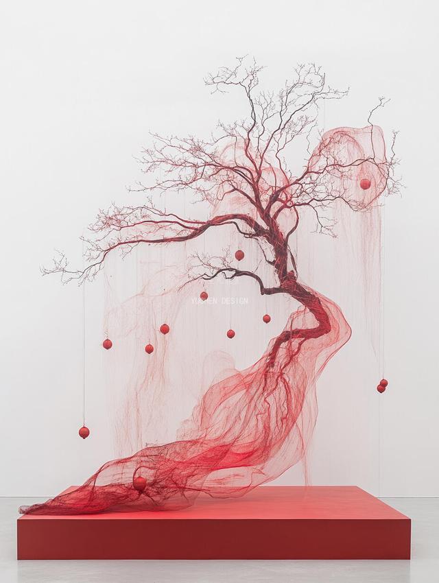 装置艺术作品红韵流转展现自然人文对话