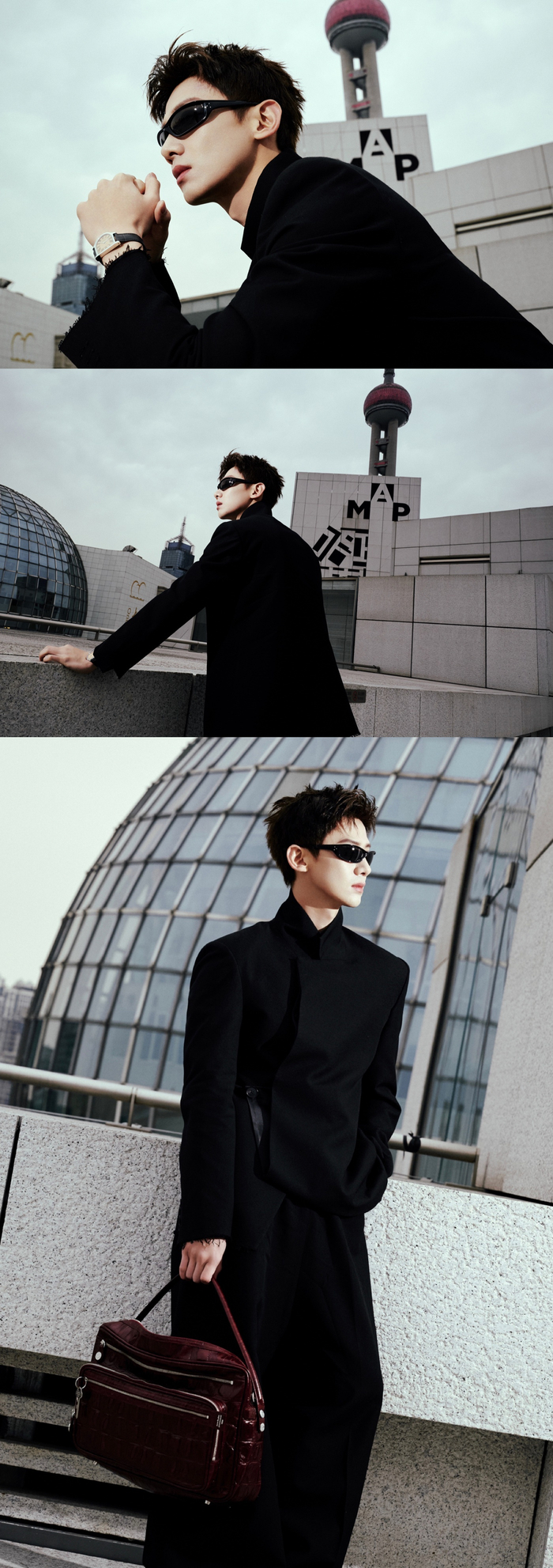 白敬亭全黑墨镜大片,几何光影间,解构摩登新时尚,酷帅值直接拉满