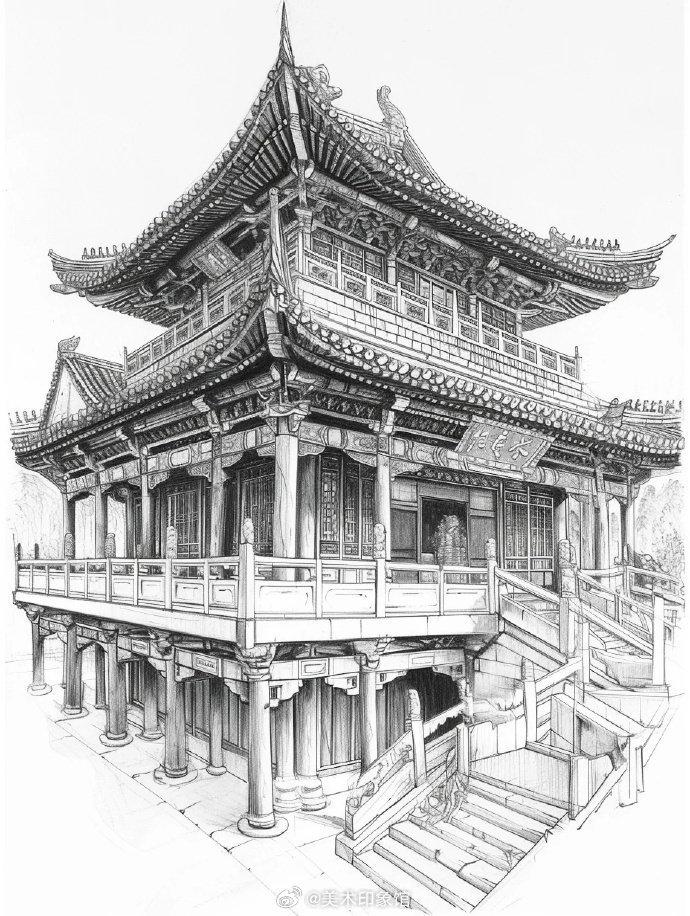 古老建筑物图片素描图片