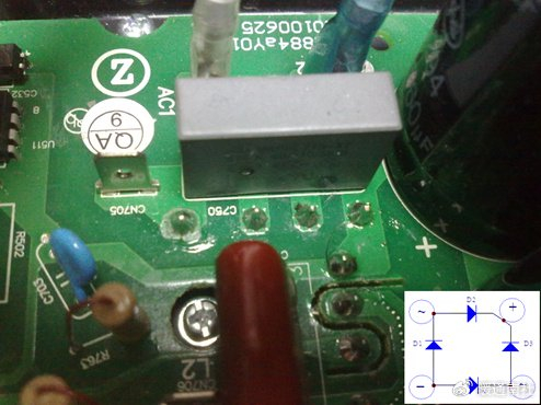 开关电源简图:电源出现故障以后会导致外机不能工作,主要表现为通电无