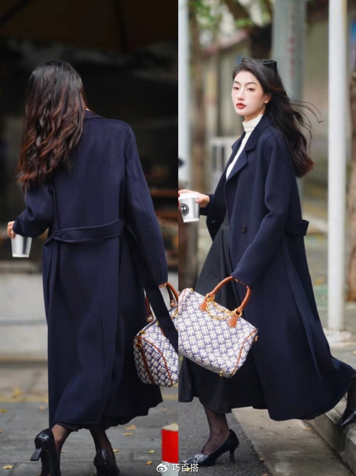 黄黑皮女生别再郁郁寡欢了秋冬天选择藏蓝色大衣气质又能美白