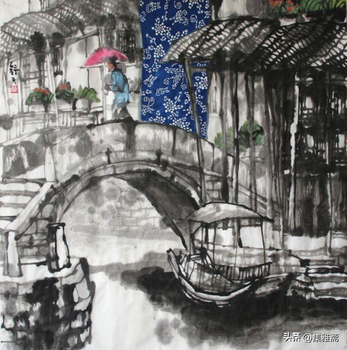 蓝花布,老房子|曹舒天笔下的水墨江南|廊棚|老房子|花布_新浪新闻