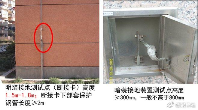 接地装置必须在地面以上按设计要求位置设测试点,一般设置在建筑物的