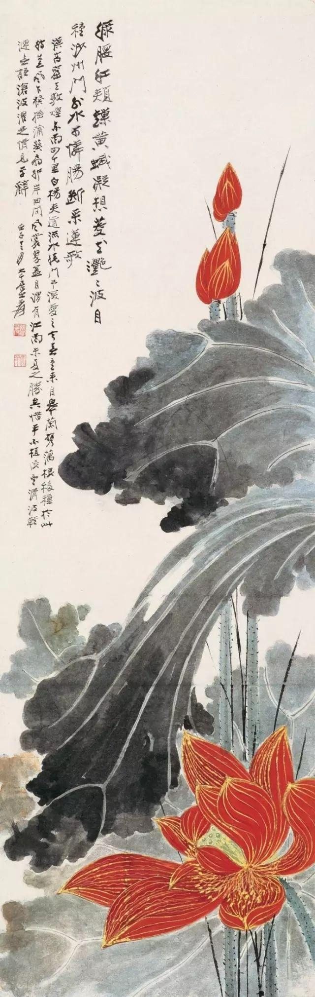 张大千笔下的荷花,雅俗共赏,娇艳而不俗