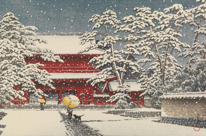 日本版画大师川濑巴水 (kawase hasui)的雪景版画作品