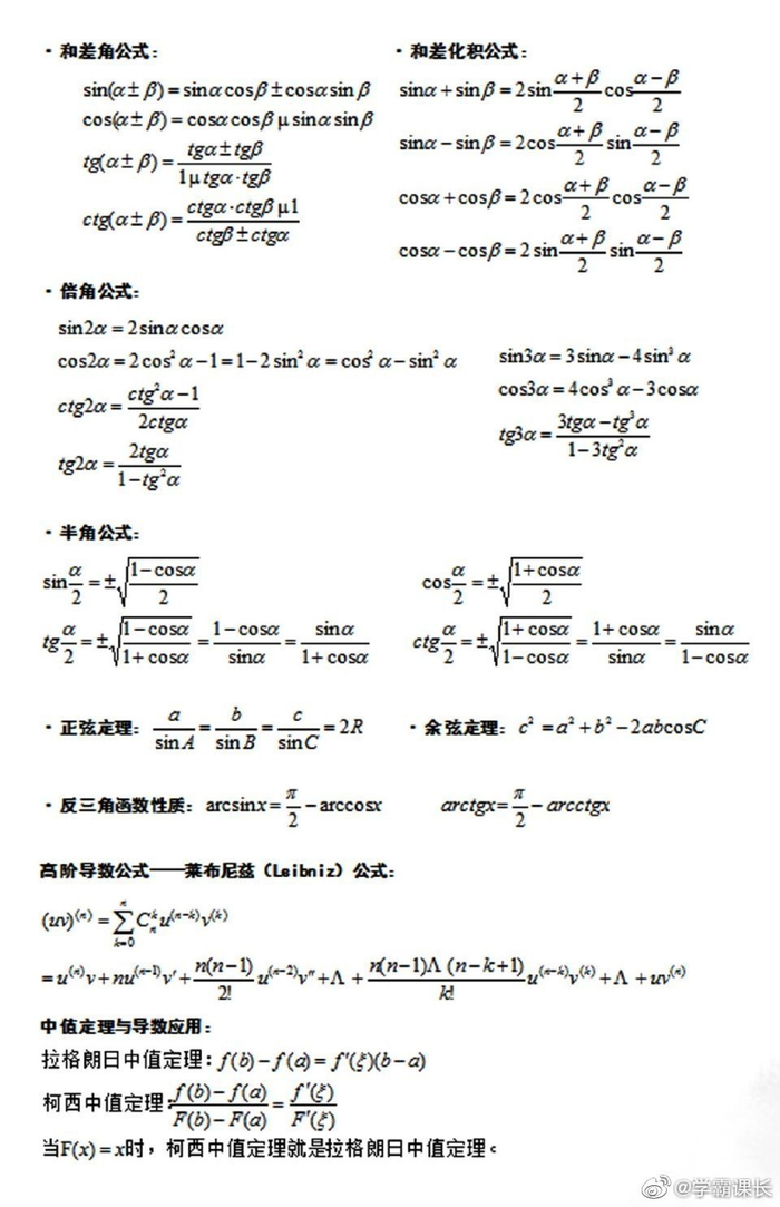 大学必备高等数学公式完全整理。