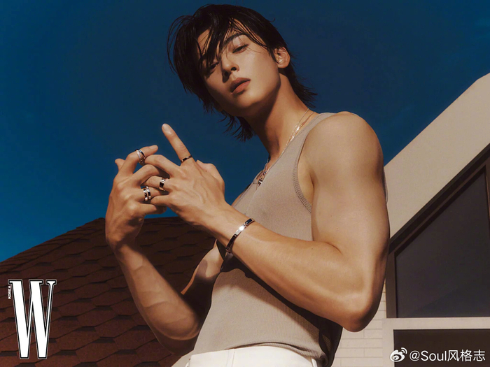 车银优 x w korea 11月刊佩戴chaumet珠宝出镜,凌乱发丝和流畅肌肉,有