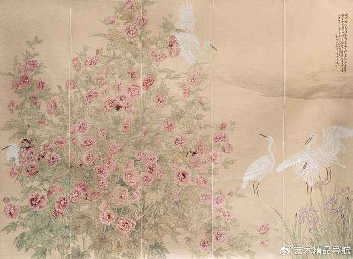 《晨风沃闲庭》200×100cm《四月芳菲》240×200cm《春风细雨》240