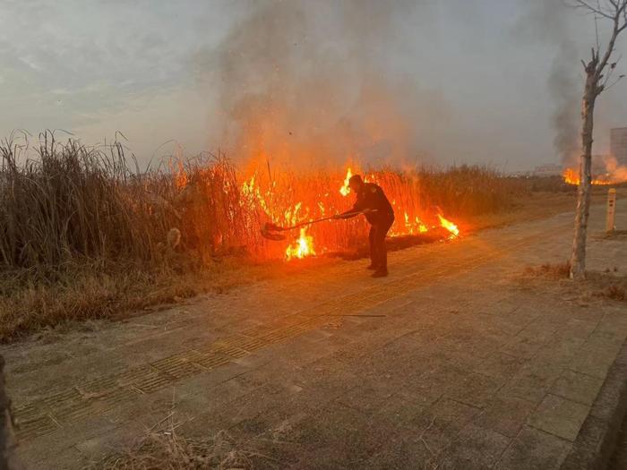 為防止其他周圍雜草區域野火死灰復燃,隊員們還聯繫環衛部門,讓其安排