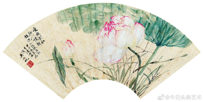 画家吴湖帆荷花图扇面