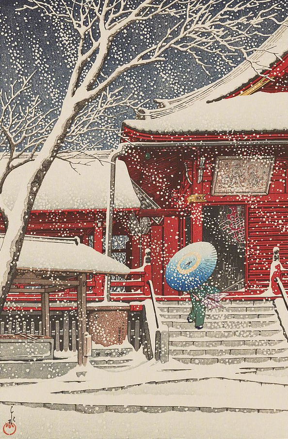 日本版画大师川濑巴水 (kawase hasui)的雪景版画作品