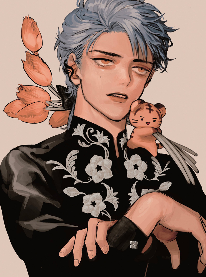 插画师ほぽ笔下充满异域感的花美男