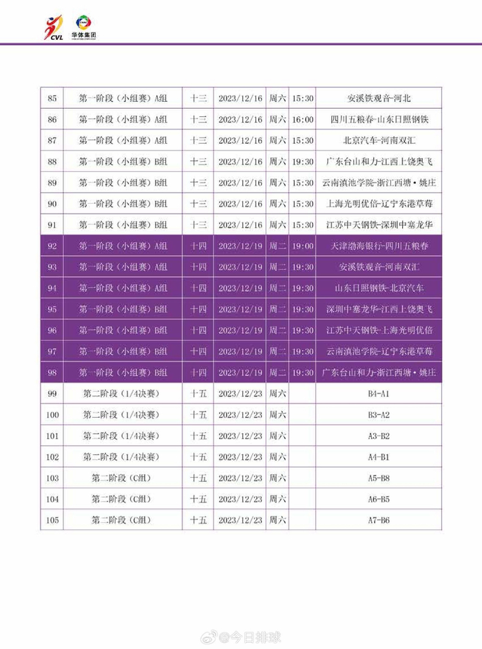 20232024中国女排超级联赛完全赛程
