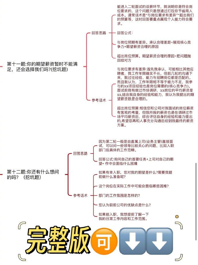 二轮面试话术思维导图