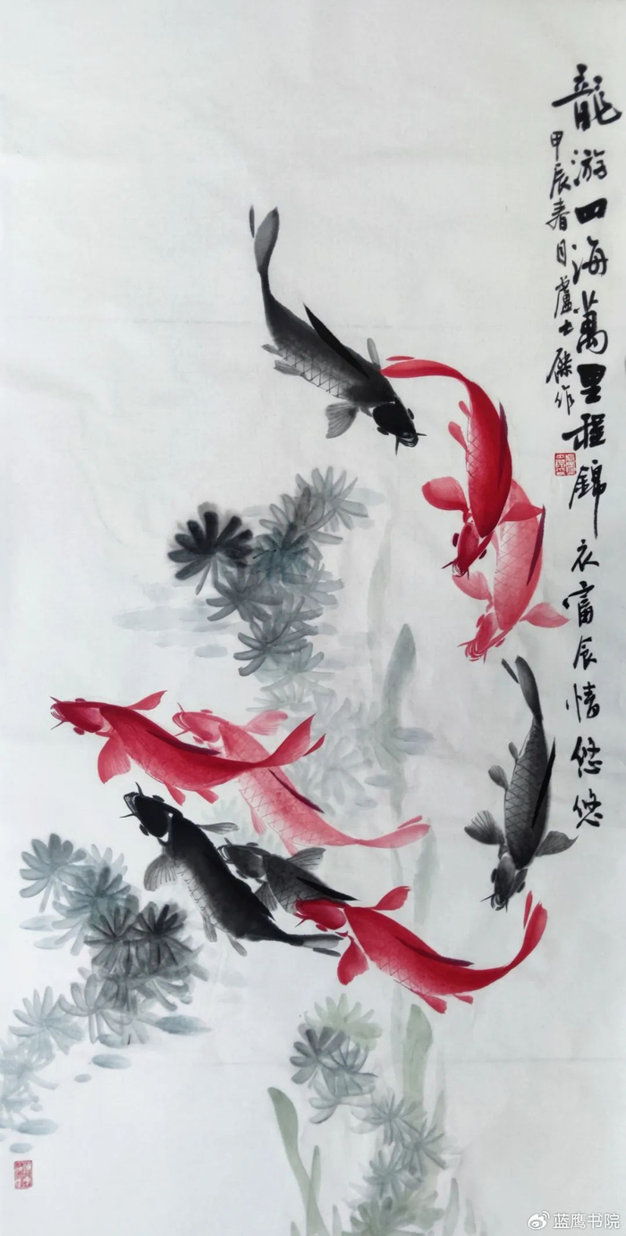 实力派画家卢士杰先生画鱼:一笔出形活灵活现,财源广进年年有余