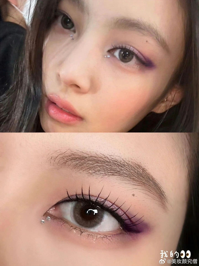 jennie碎钻猫眼内双小烟熏眼妆仿妆