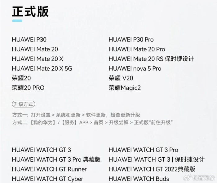 huawei mate 20系列,huawei mate 20 x系列;荣耀4款机型,包括荣耀20