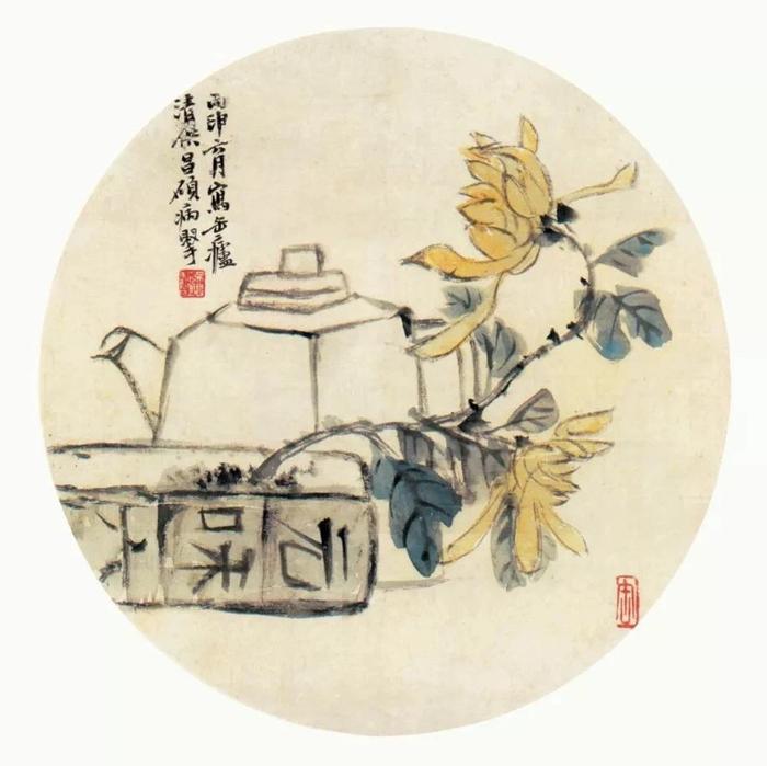 菊花扇面国画作品图片