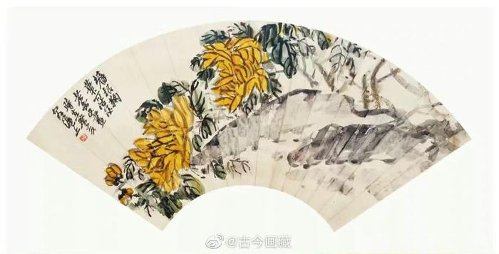 菊花扇面国画作品图片