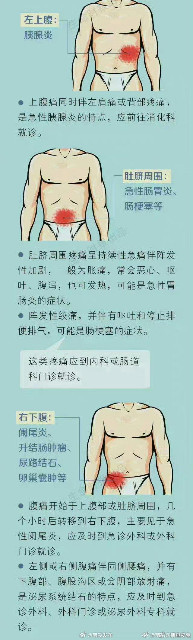 可以肚脐为中心将腹部划分成7个区域,一张腹部地图识别不同肚子疼?