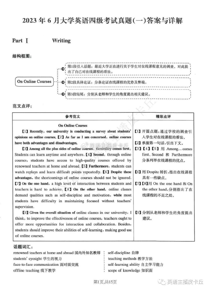 2023年6月英语四级真题试卷及答案解析(第一套)电子版PDF无水印|四六级|文件夹|分值|同学_新浪新闻