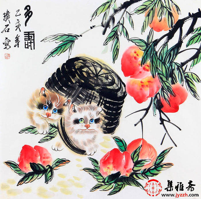 璞石国画猫形神具备,笔墨生韵