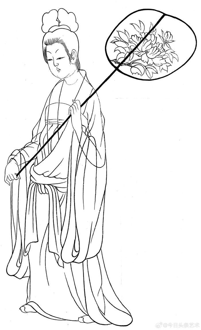 唐代周昉《簪花仕女图》白描线稿