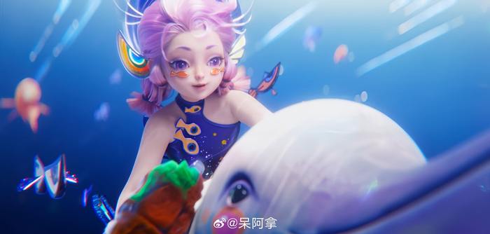 阿古朵脸上跟球球一样有可爱的小鱼贴纸诶!