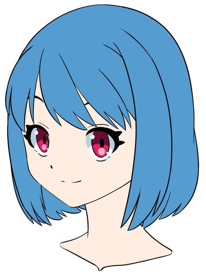 完成图将头发分成刘海,中发和后发.按颜色区分.