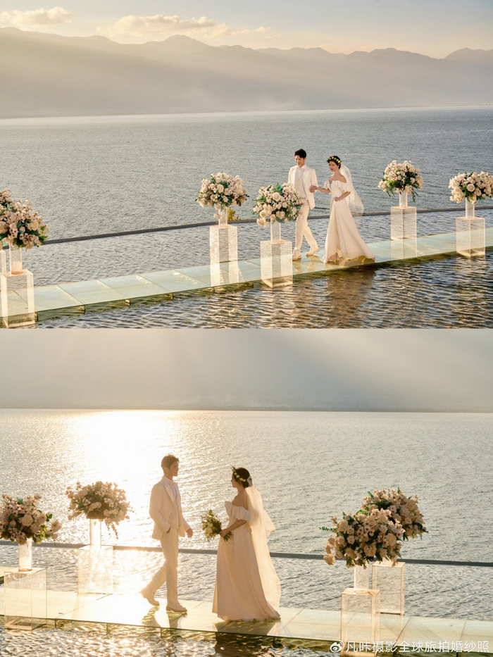 夕阳婚礼大理海之礼堂婚纱照奔赴浪漫