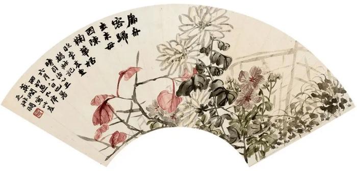 菊花扇面国画作品图片