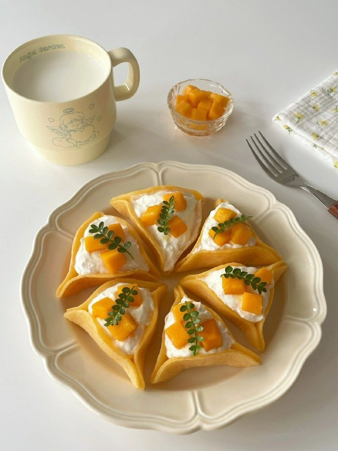 芒果奶油松饼08治愈又美味07分享一道简单可爱的小甜品