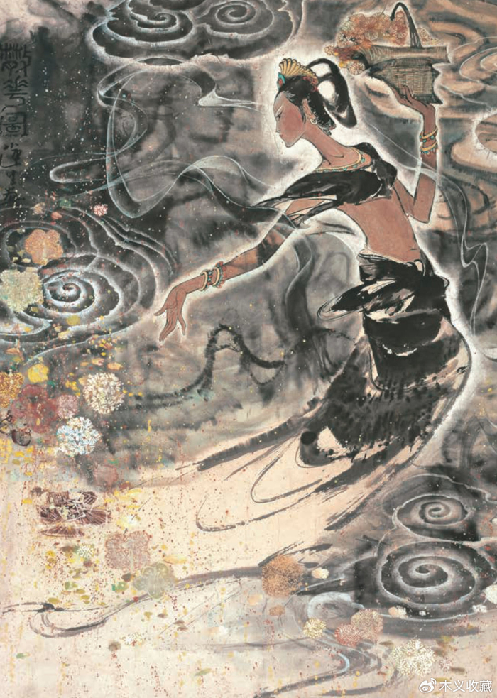 散花图 国画作品 100x60cm 1985年钟莲生不是站在"现代陶艺"的立场