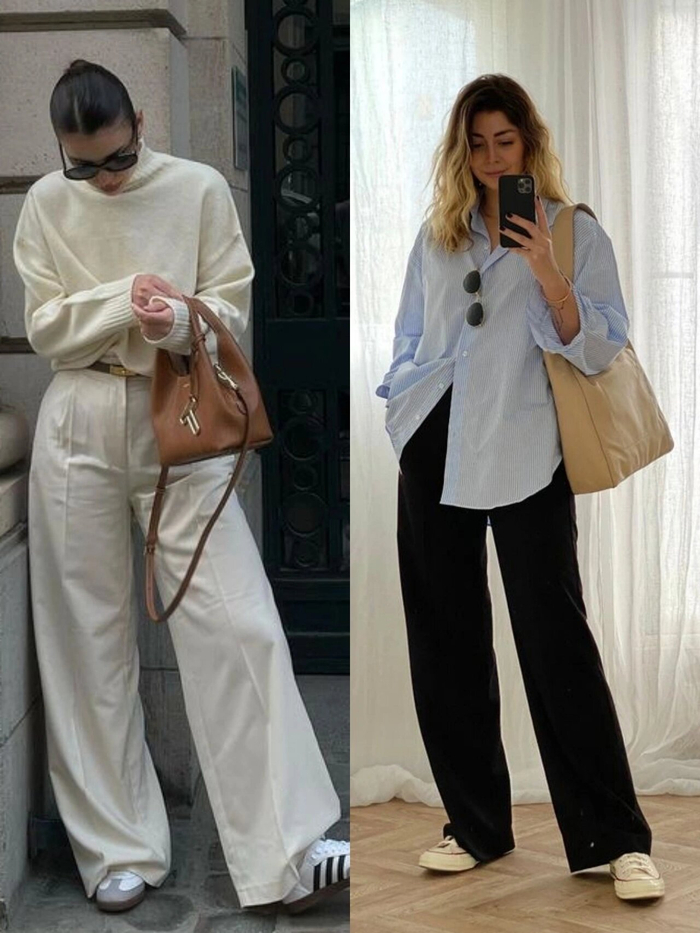 早春极简主义风格的穿搭搭配上注重色彩和质地的搭配