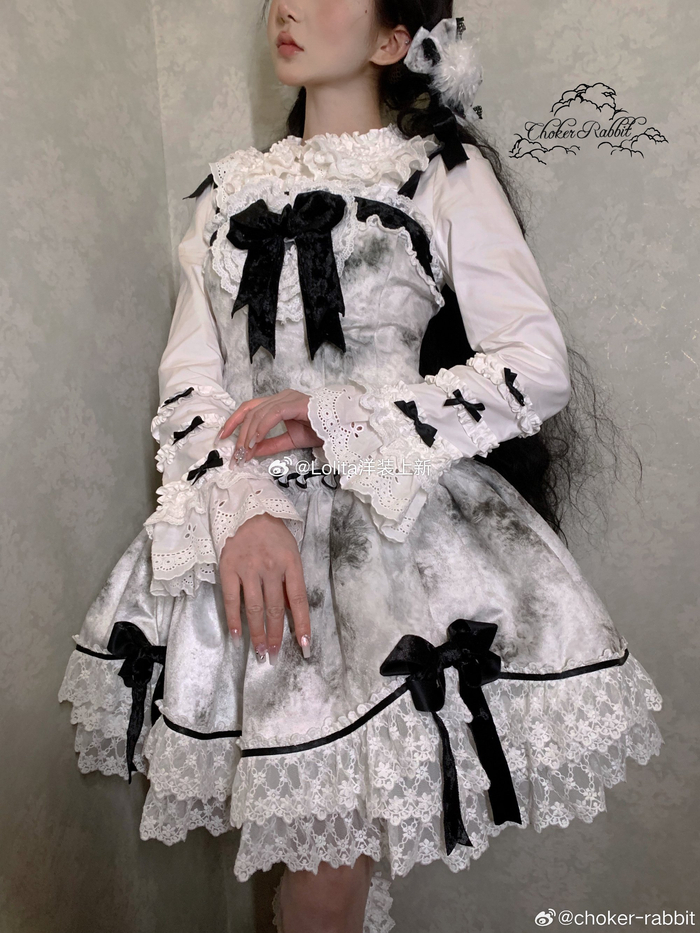 电阻chokerrabbit裙子银白卷毛猫图透