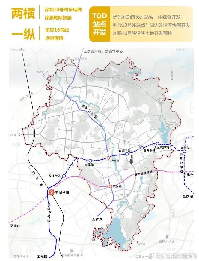 分别是深圳地铁10号线东延线,东莞轨道交通16号线(远景预留),深惠城际