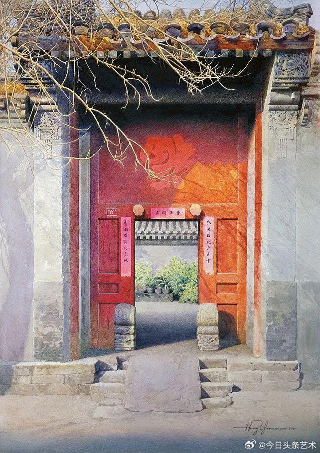 黄有维笔下的北京胡同水彩画